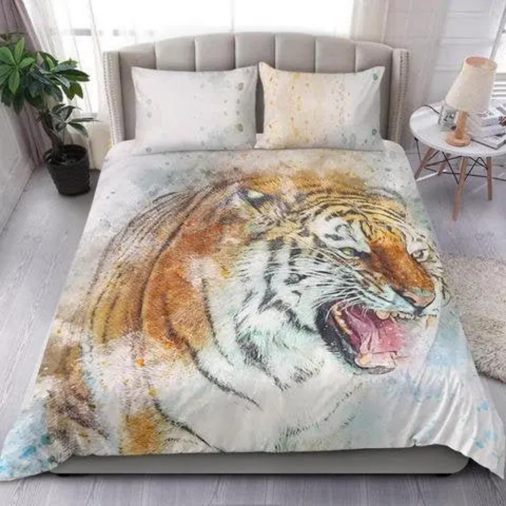 Tiger Duvet Cover Set King Size 3D White Tiger Bedding Sets Wild Animals Pattern Comforter Cover Set For Boys Girls Quilt Cover