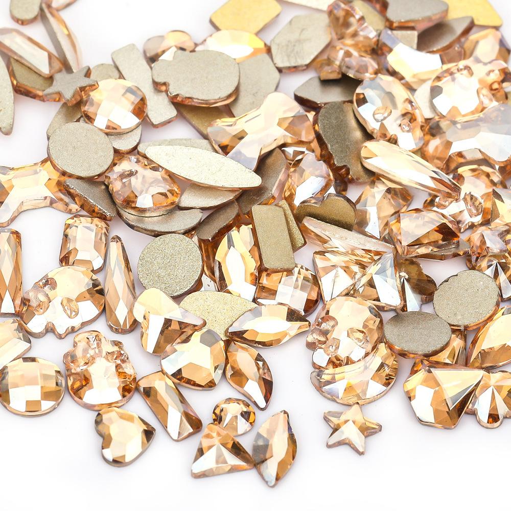 Mixed Nail Art Accessories Size Aurora Champagne Stained Glass Flat Bottom Special-Shaped Diamond Diy Nail Accessories