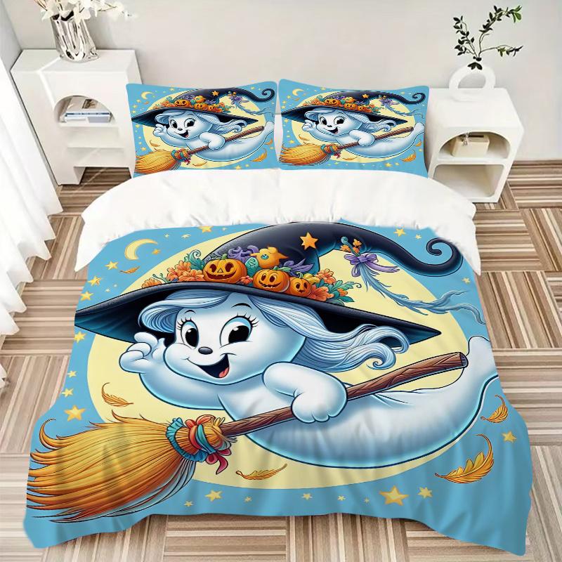 3pcs Beautiful witch ghost Quilt Set - Soft and Comfortable Bedroom, Guest Room and Dorm Decor Bedding Set 1 Quilt Cover + 2 Pillowcases.H01