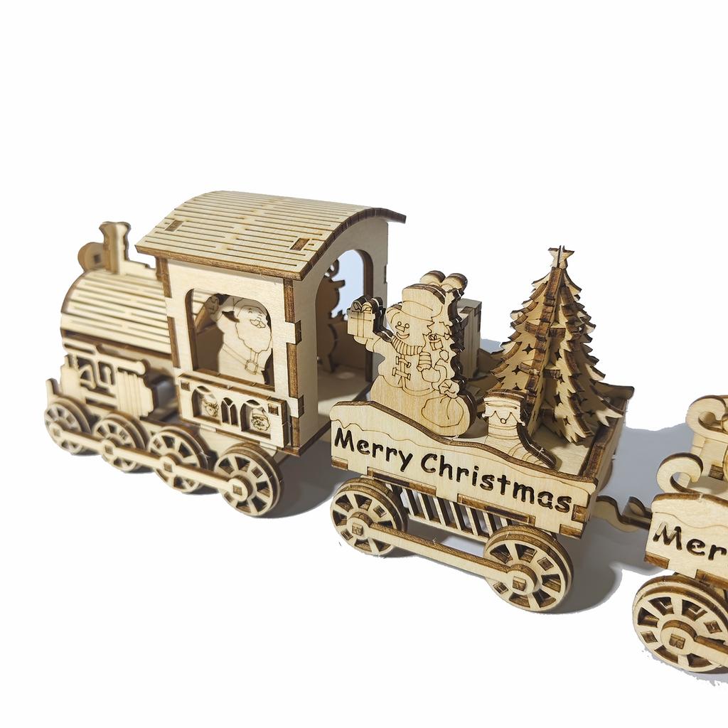 DIY Puzzle Christmas Train Puzzle, 3D Wooden Christmas Train Puzzle Set