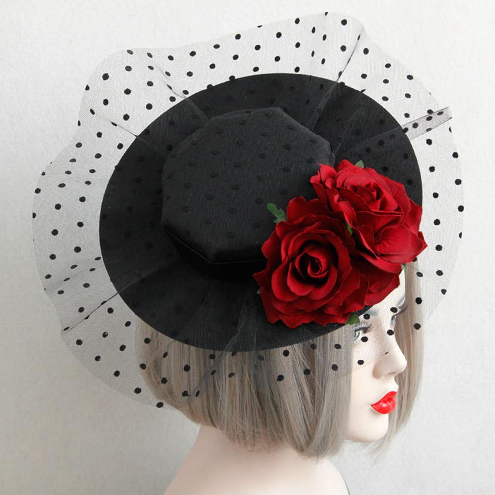 Women Retro Elegant Rose Net Yarn Little Hat Headdress Hair Ornaments for Wedding Banquet