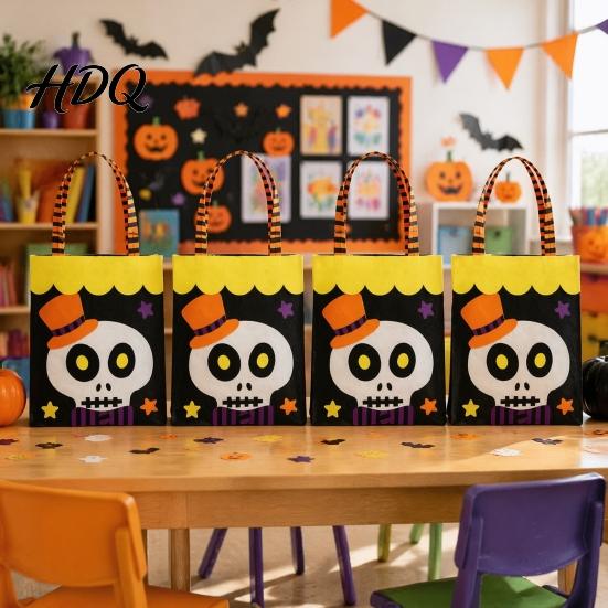 Non-woven Halloween Totes Candy Bag Cute Pumpkin Ghost Tote for Kids Spooky Festive Party Favor Cartoon Pattern Treat Bag Party Trick or Bags