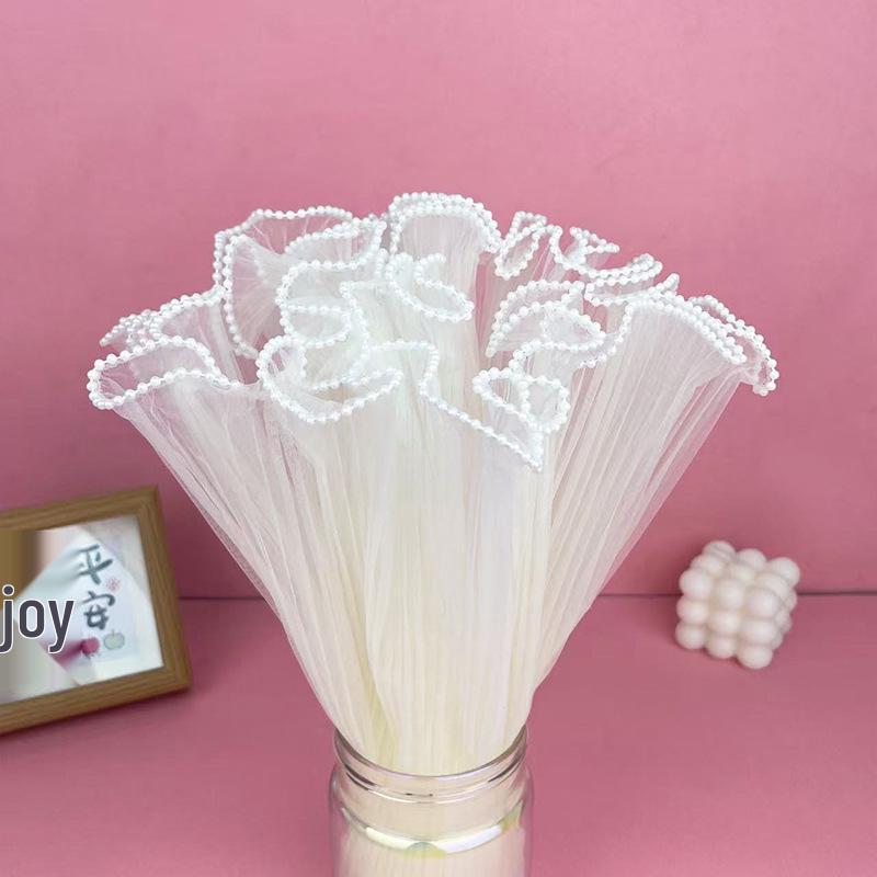 Korean Pearl Ruffle Gauze Floral Bouquet Wrapping Material - Pleated Mesh Wave Gauze