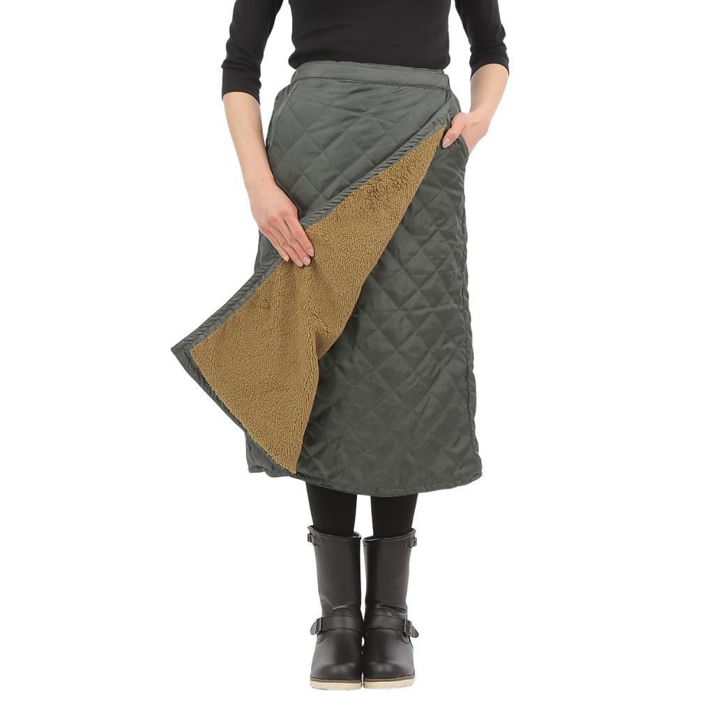 Onion Cross Quilted Wrap Skirt with Fleece 70cm Padded for Warmth in Winter Women's Lining, Length, (M-L, Khaki)