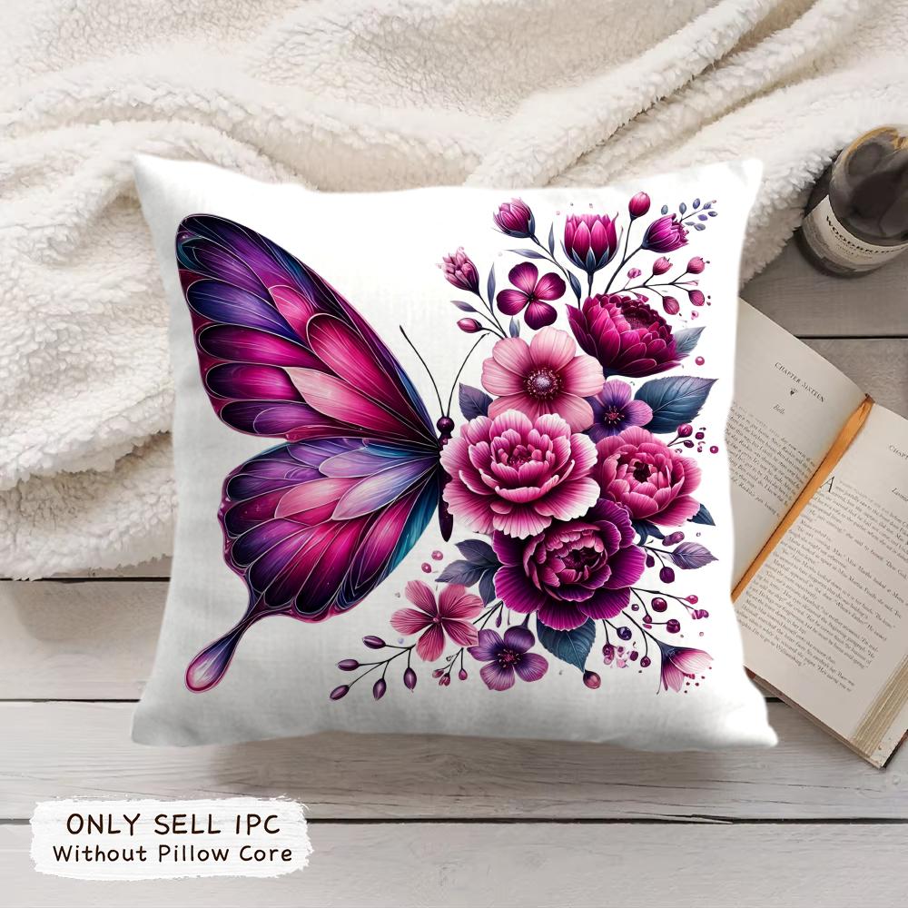 Butterfly and flower Cushion Cover Soft Short Plush Pillow Cover Smooth Cozy Texture Aesthetic Cushion Case Home Decor