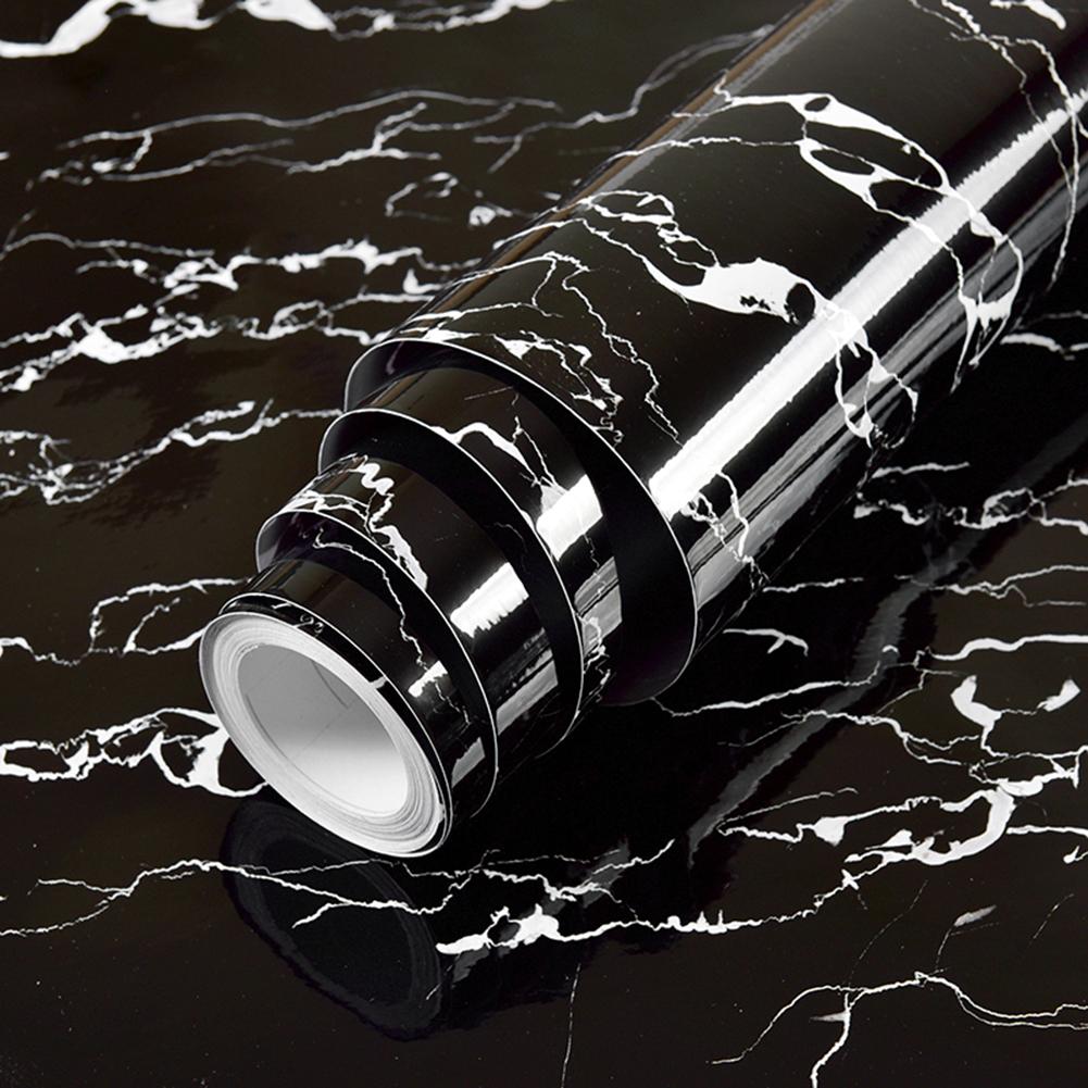 Shiny Black DIY Self Adhesive Kitchen Cabinets Wallpaper Waterproof Wall Stickers Vinyl Contact Paper Renovation Home Decor Film