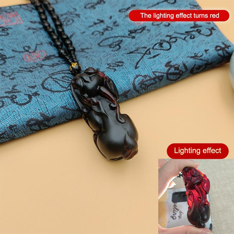 Dragon Plaque Maitreya Buddha Pendant Necklace Light Changing Red Green Amber Resin Pendant Jewelry Gift For Women Men