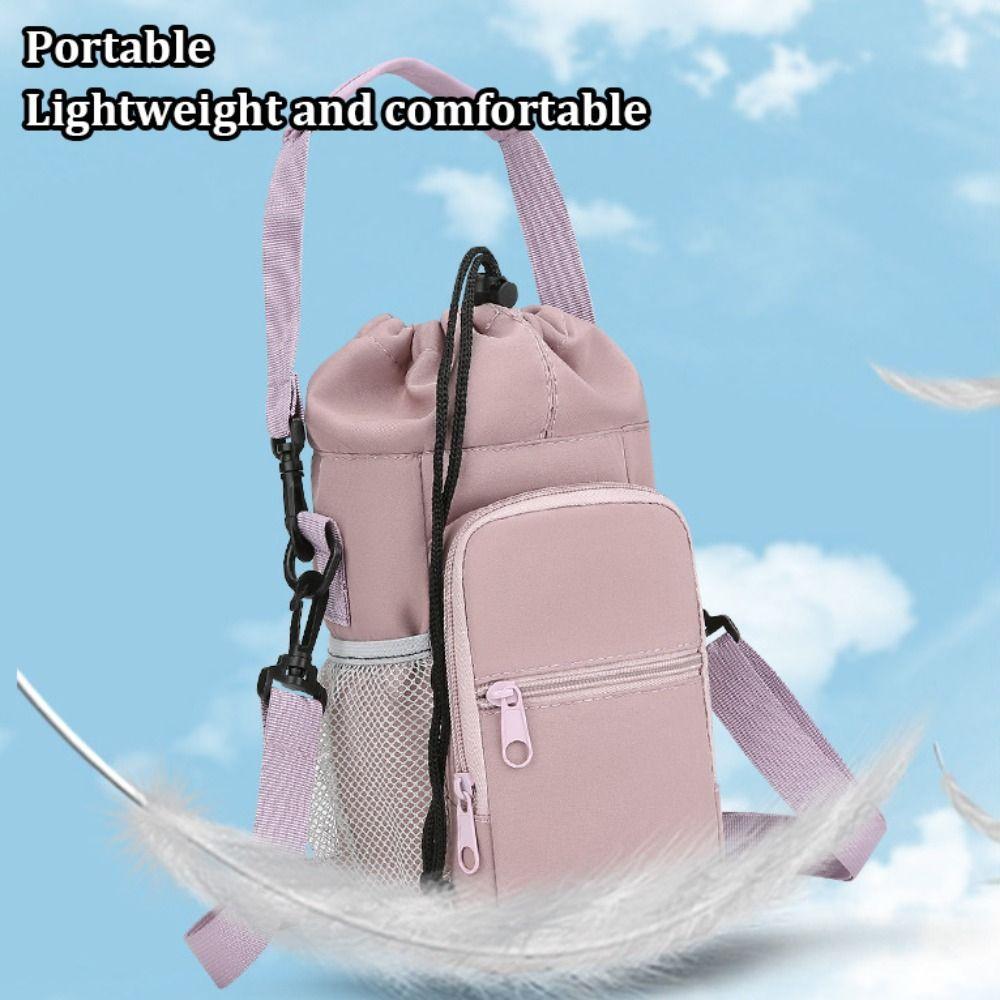 Nylon Water Bottle Holder Bag with Strap Large Capacity Insulating Cup Sleeve Portable Water-resistant Crossbody Bag