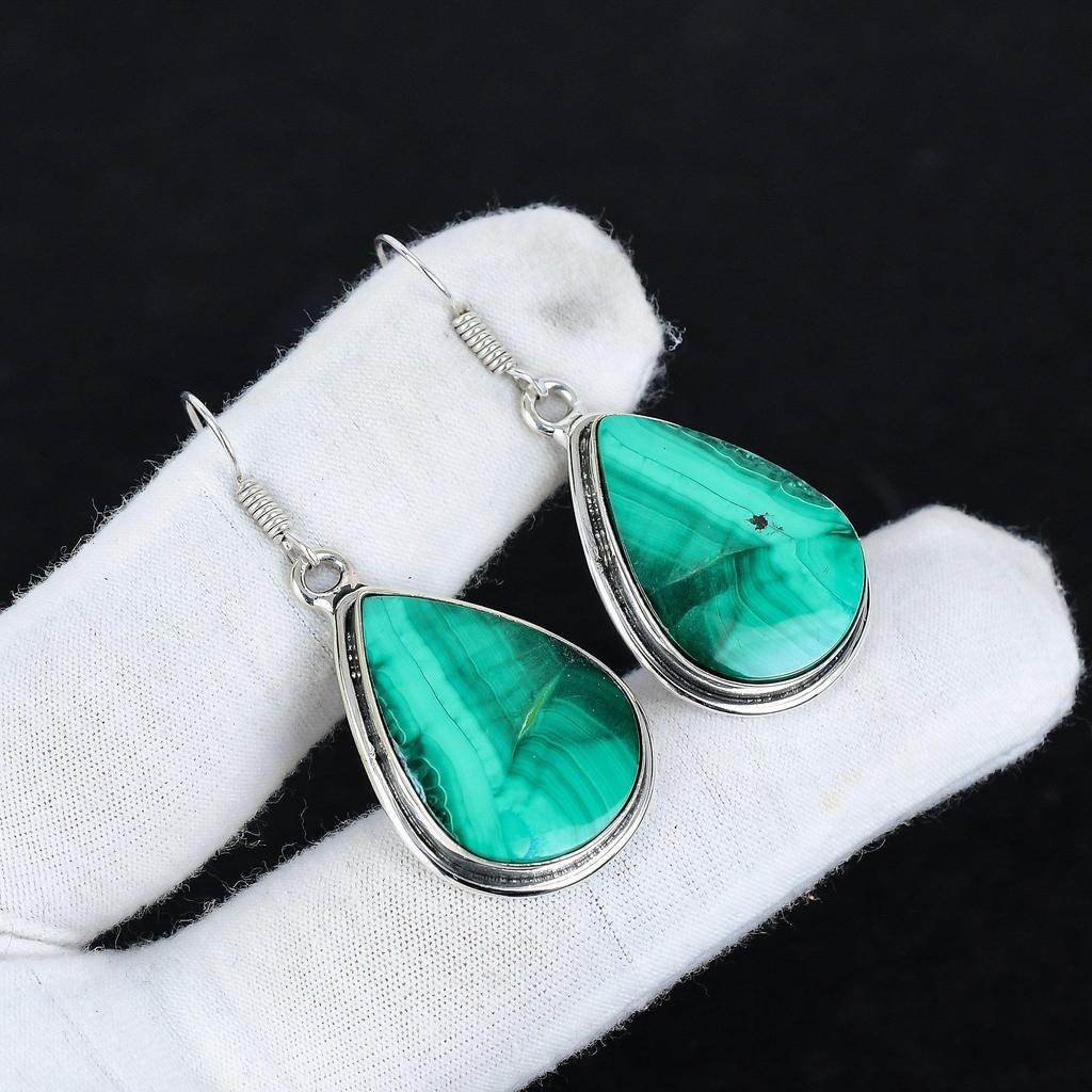 Orecchini antichi in pietra preziosa naturale di malachite, orecchini in argento sterling 925, orecchini pendenti con gioielli in argento Boho, regali per feste, regali per lei