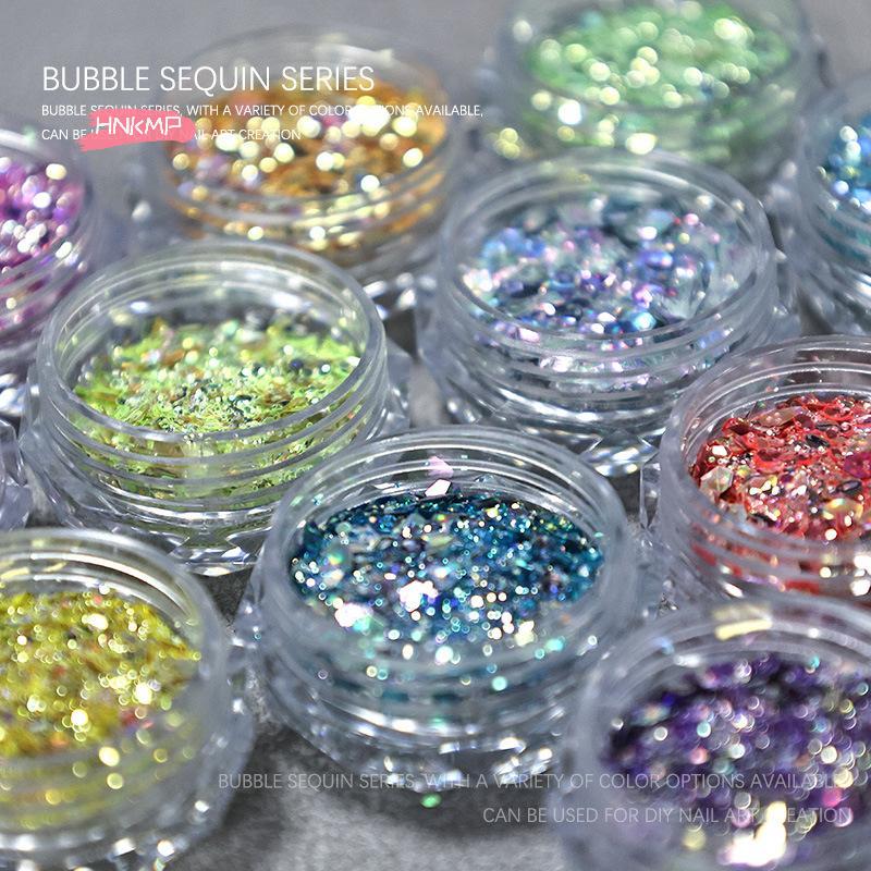 1Jar Bubble Nail Glitter Coarse Fine Mixed Large Irregular Hexagonal Sequins for DIY Jewelry Decoration Nail Art