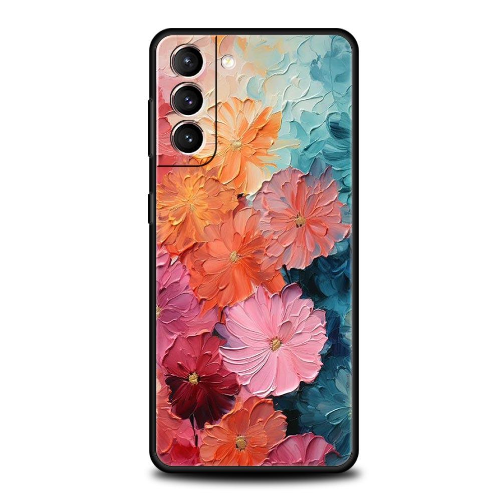 Oil Painting Of Flowers Phone Case For Samsung Galaxy S26 Ultra S25 Plus S24 FE S23 S22 5G S21 S20 Cover Black Soft