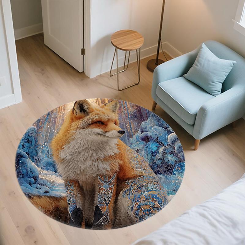 Ice Fox,Round Area Rug,Carpet Rug for Living Room Bedroom Sofa Playroom Decor,Non-slip Floor Mat