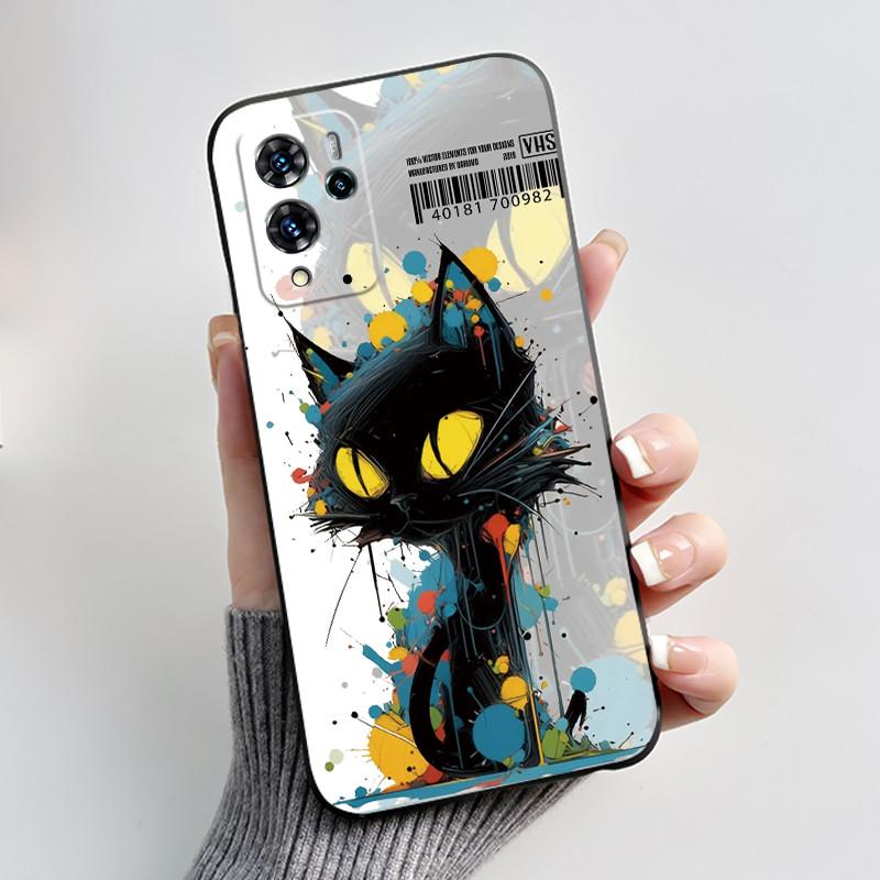 Cute Cartoon Case For ZTE Blade V40 Pro Capa Shockproof Fundas Printing Shell Protective Cover Soft Silicone Black Casing Coque
