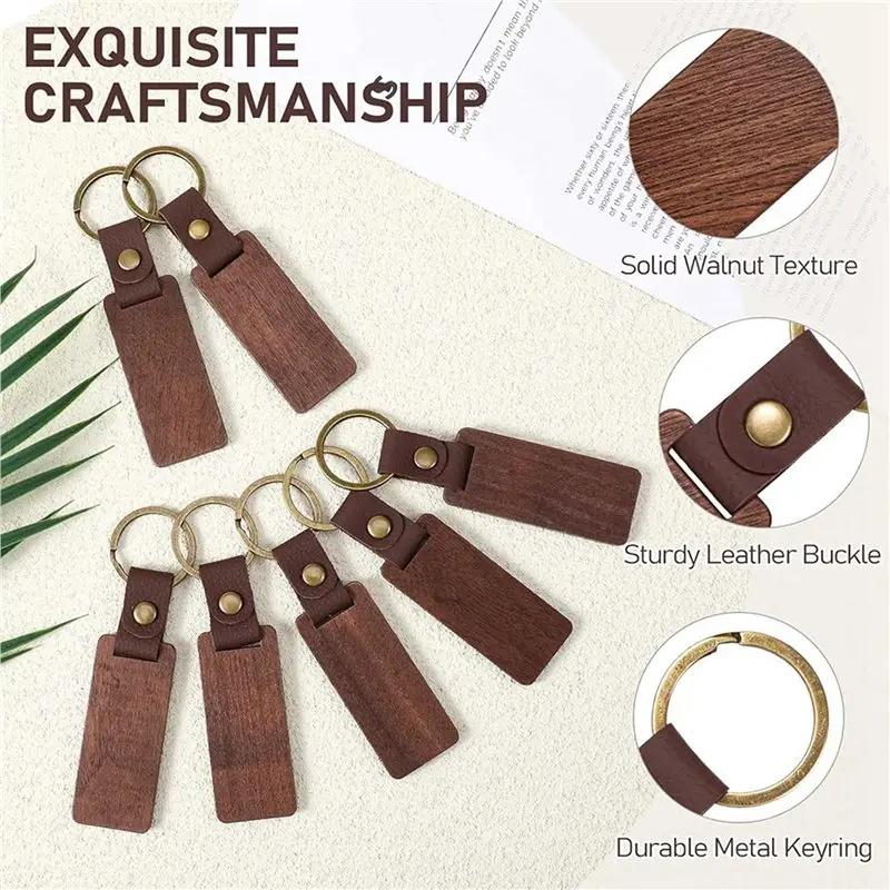 Wooden Keychain Blanks Rectangle Wood Keychain Blanks With Leather Strap Engraving Blanks Key Chain