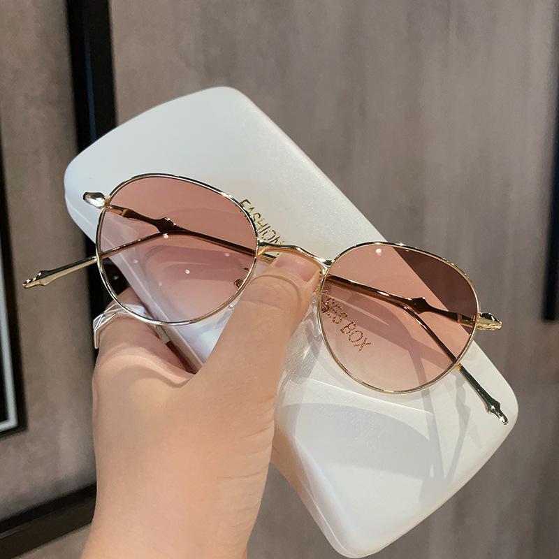 Vysoce kvalitní sluneční brýle Dámské Kulatý tvar Slitinový rám UV ochrana Pánské sluneční brýle Korejské stylové sluneční brýle Dámské