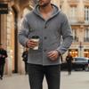 Men's Fleece Hooded Cardigan Casual Button Up Long Sleeve Warm Knit Jacket For Daily Wear