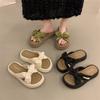 Bow pearl slippers women's summer new outer wear one-word soft-bottom sandals