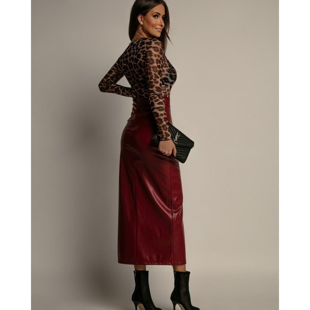 Qooth Elegant Women A Line Irregular PU Bodycon Skirt Slim Mid Length Zipper Casual Skirt QT2711