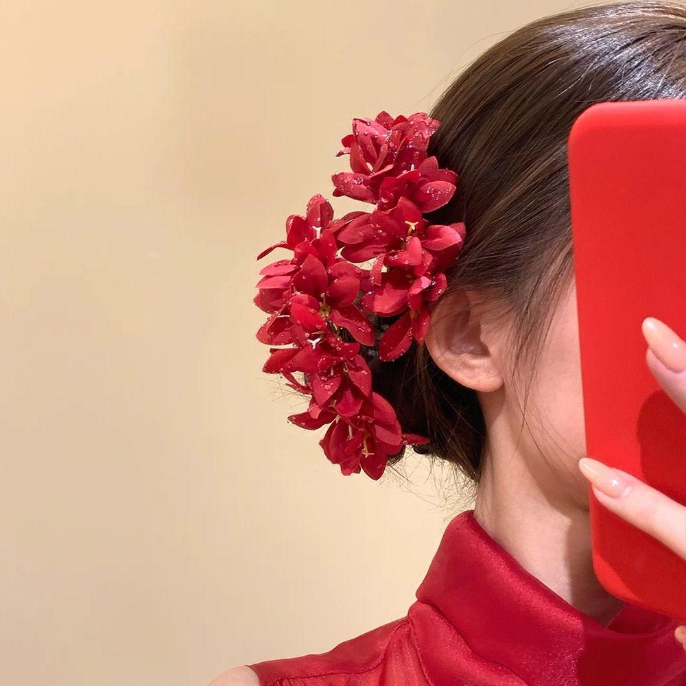 Super víla červená květina sponka do vlasů růžový květ svatební ozdoba do vlasů sladká sponka do vlasů pro šaty Qipao