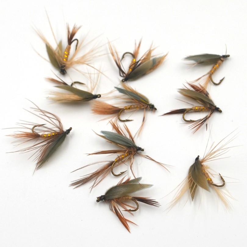 MNFT 10PCS 12# Dry Flies Economic Fly Selection Fishing Lures Golden Wire Yellow Zebra Body Fishing Flies