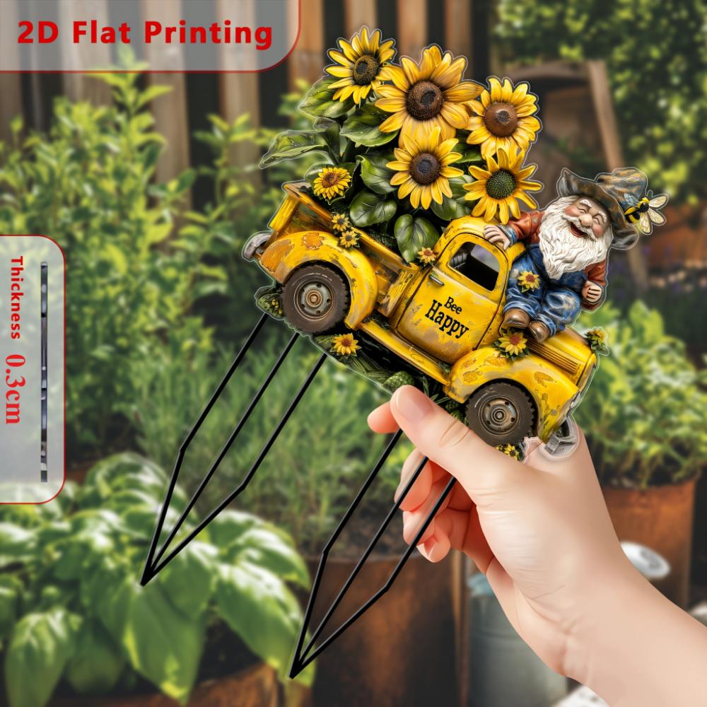 Old Bee 2D Flat, Truck Pot Card, Acrylic, Suitable for Flower Pot Decoration, Balcony, Home, Gifts, Christmas, Halloween