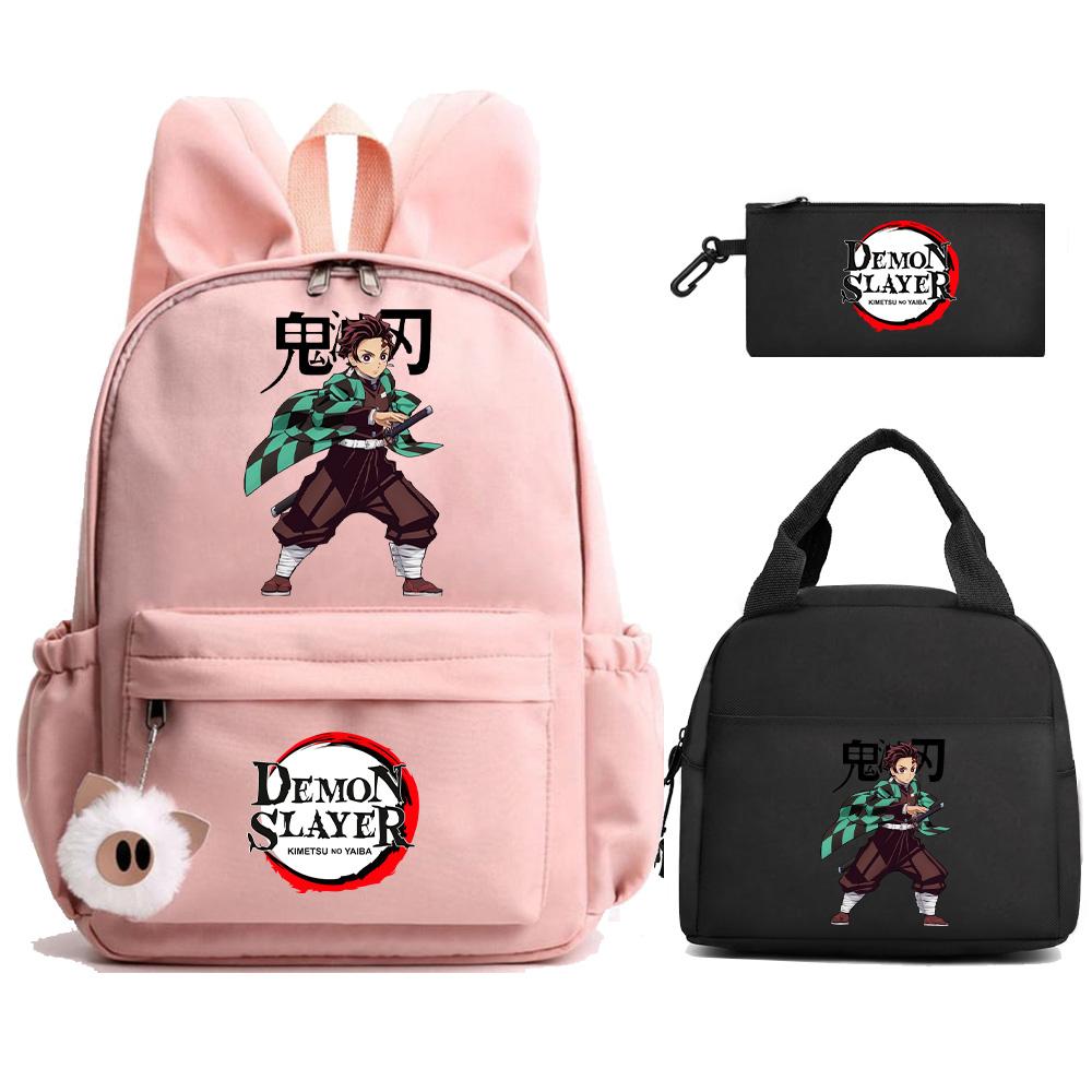 3Pcs/set Anime Demon Slayer Printed Backpack Lunch Bag Pencil Case for Student Schoolbag Girl Women Large Capacity Waterproof Travel Bag Gift