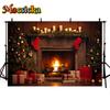 Mocsicka Christmas Fireplace Photography Background Xmas Tree Gift Decoration Kids Birthday Portrait Backdrop Photo Studio Props