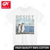 Resist Penguin Activism Tshirt Penguin No Tariffs Fun Cartoon Crewneck Short Sleeves Pure Cotton Casual Top Casual Wear