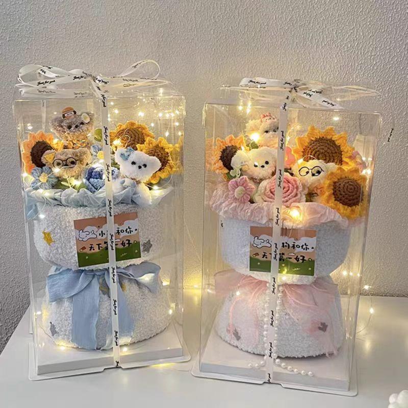 Cute Dog Doll Hand-Knitted Crochet Flower Bouquet Finished Crochet Flower Bouquet Mother's Day Gifts Graduation Bouquet 