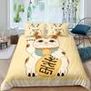 Maneki Duvet Cover Set,Japanese Lucky Cat Duvet Cover Neko Gold Coin Japanese Style Cute Bedding Set Cat Comforter Cover