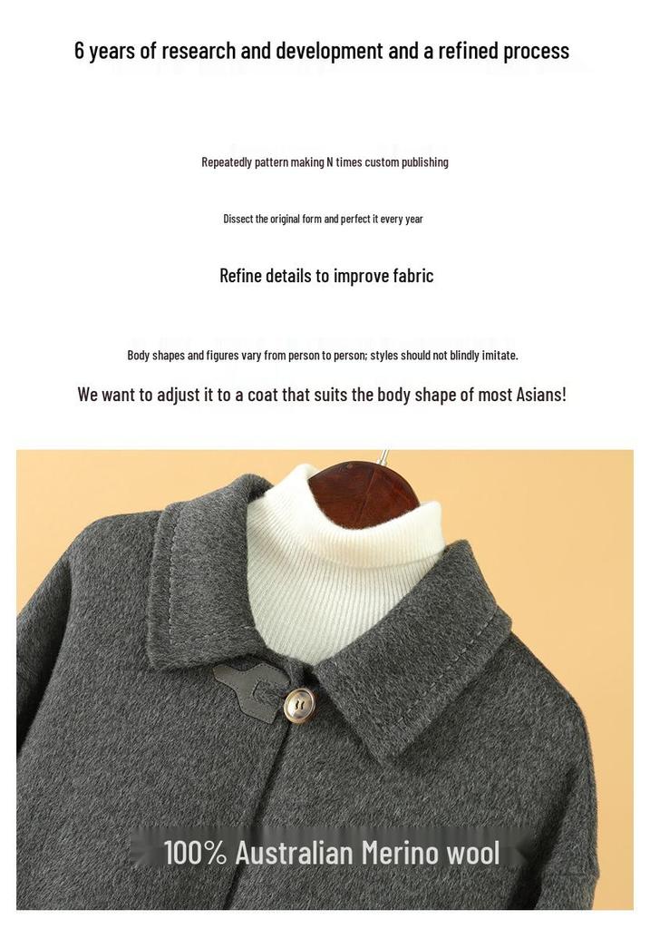 Hepburn Style Women's Double-Faced Wool Coat - Mid-Length, Loose Fit, Autumn/Winter Korean Suit Collar