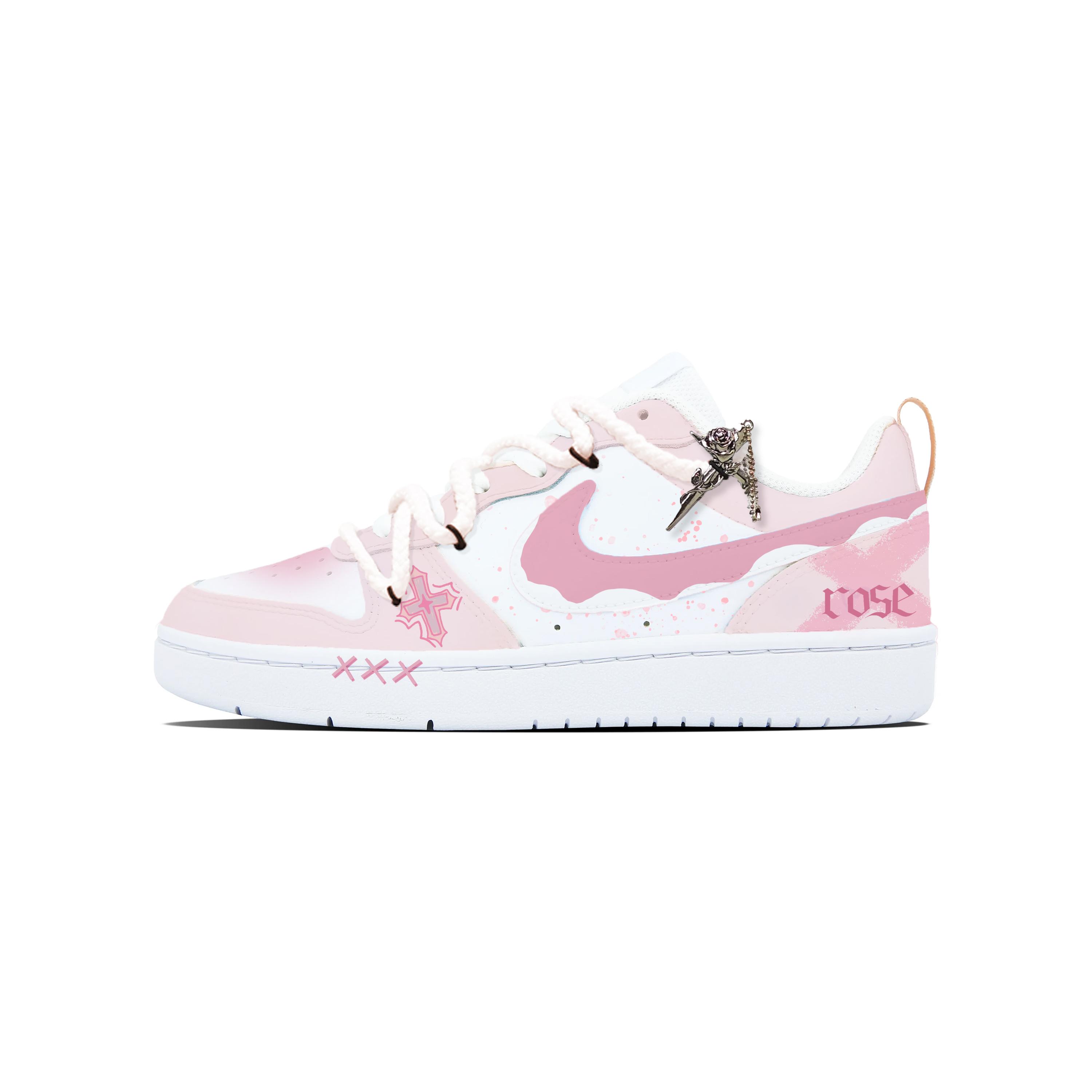 

Nike Court Borough Low 2 Slip Resistant Low top Kids Skateboarding Shoes Women s White Pink BQ5448-100(Team723-) 38