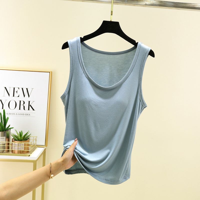 

Модальный жилет на бретелях с подкладкой, летний внутренний цельный топ без рукавов, тонкая однотонная майка-футболка Light blue L (Recommendation 42.50 kg-50.00 kg