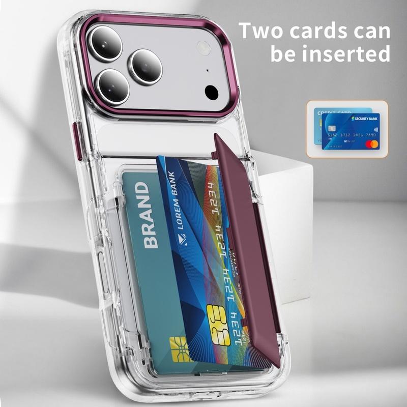 18pro Dual Card Slot Transparent Holder Case for iPhone 18 Pro Max 15 17 Pro 16 12 13 11 Shockproof Wallet Slot Shell Hard Cover