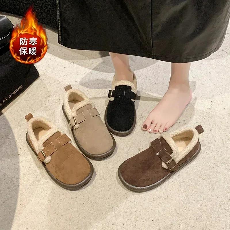 fashion Winter Women's Plus Velevt Flat Shoes New Keep Warm Shallow Flock Snow Boots for Women Outdoor Causal Shoes Women's Ankle Boots