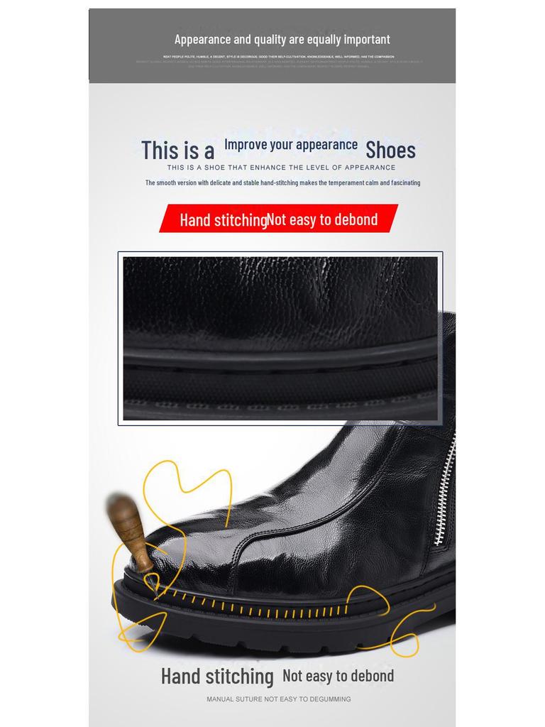 Men's Genuine Leather High Top Winter Boots - Warm Velvet-Lined Casual Martin Boots in British Style.