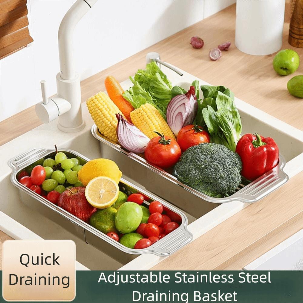 Retractable Vegetables Drain Basket Thickened Kitchen Sink Rack Over Sink Organizer Kitchen Sink
