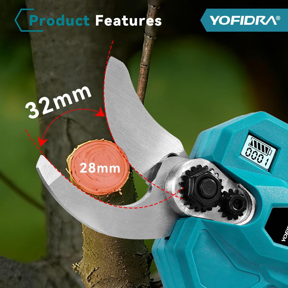 Yofidra Forbici Elettriche Potatura Senza Spazzole 32mm Senza Fili 2 Velocità Attrezzi per Giardino Albero da Frutto Bonsai per Batteria Makita Pin