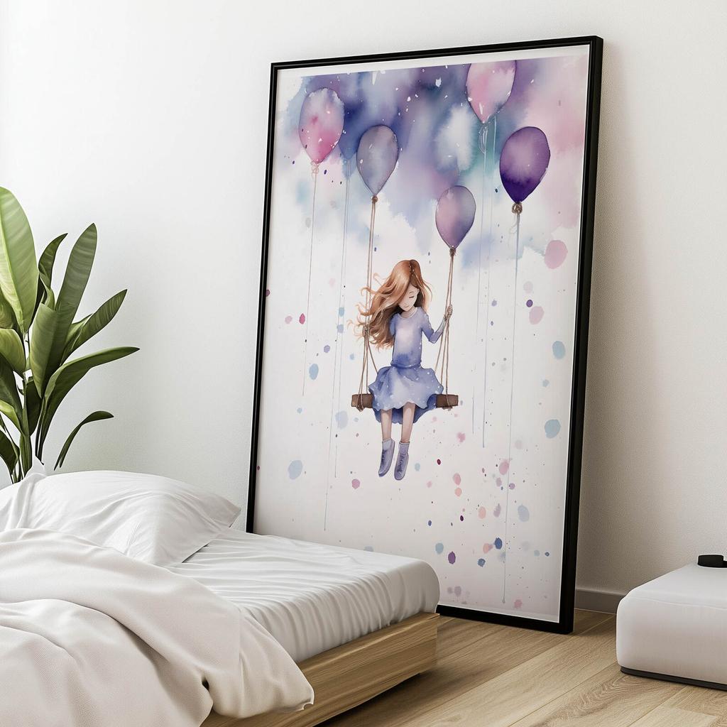 Dziewczynka Na Huśtawce Dziewczynka Na Huśtawce, 40X50 Cm, Rama Aluminiowa Czarna, Papier Matowy 230 Gsm