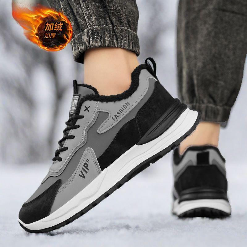 Vintersko i fløyel herre trendy allsidige tykksålede tykkere varme bomullssko casual pappa-sko herre