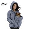 Hands Free Dog Holder Pet Pouch Zip-up Hoodie for Women, Cat Carrying Pocket Hooded Warm Nursing Sweatshirt, Winter Fleece Long Sleeves Jacket Animal