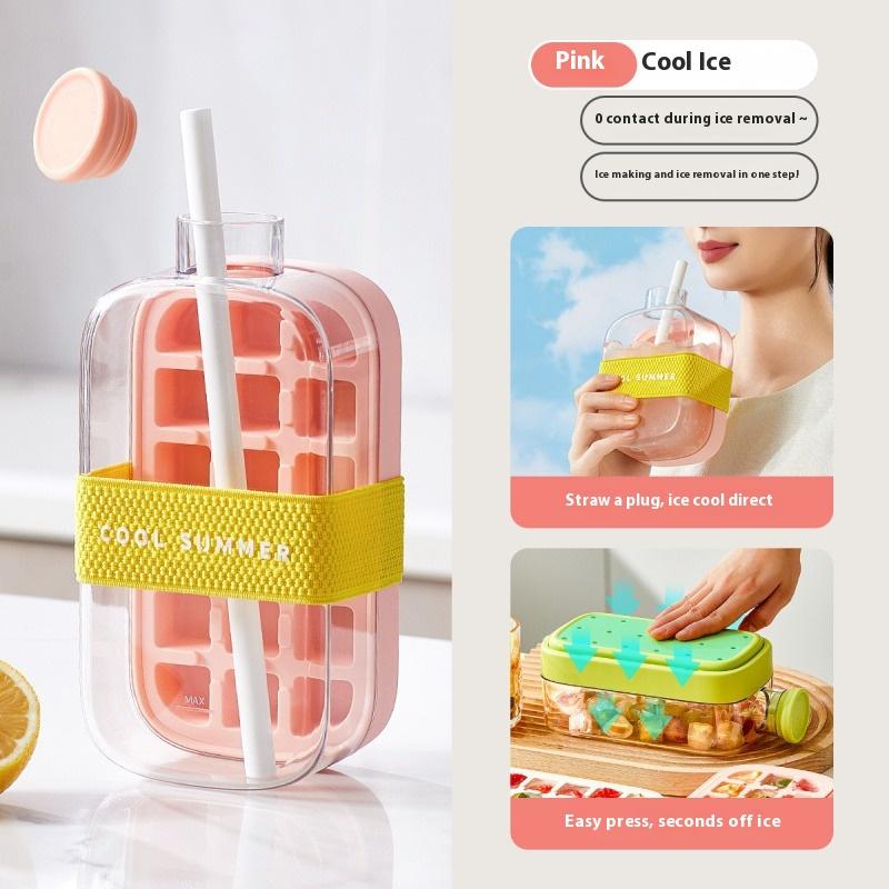 Ice Tray with Straw Food Grade 2 in 1 Ice Making Mold Ice Drink Bottle Silicone Ice Tray Outdoor Beverage Cup