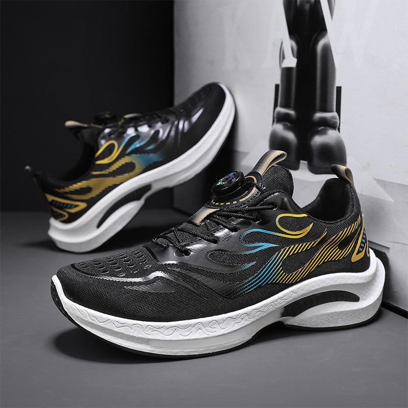 

Men s shoes 2025 summer new youth outdoor thick-soled shock-absorbing sports shoes knob buckle fly-woven breathable mesh shoes 44