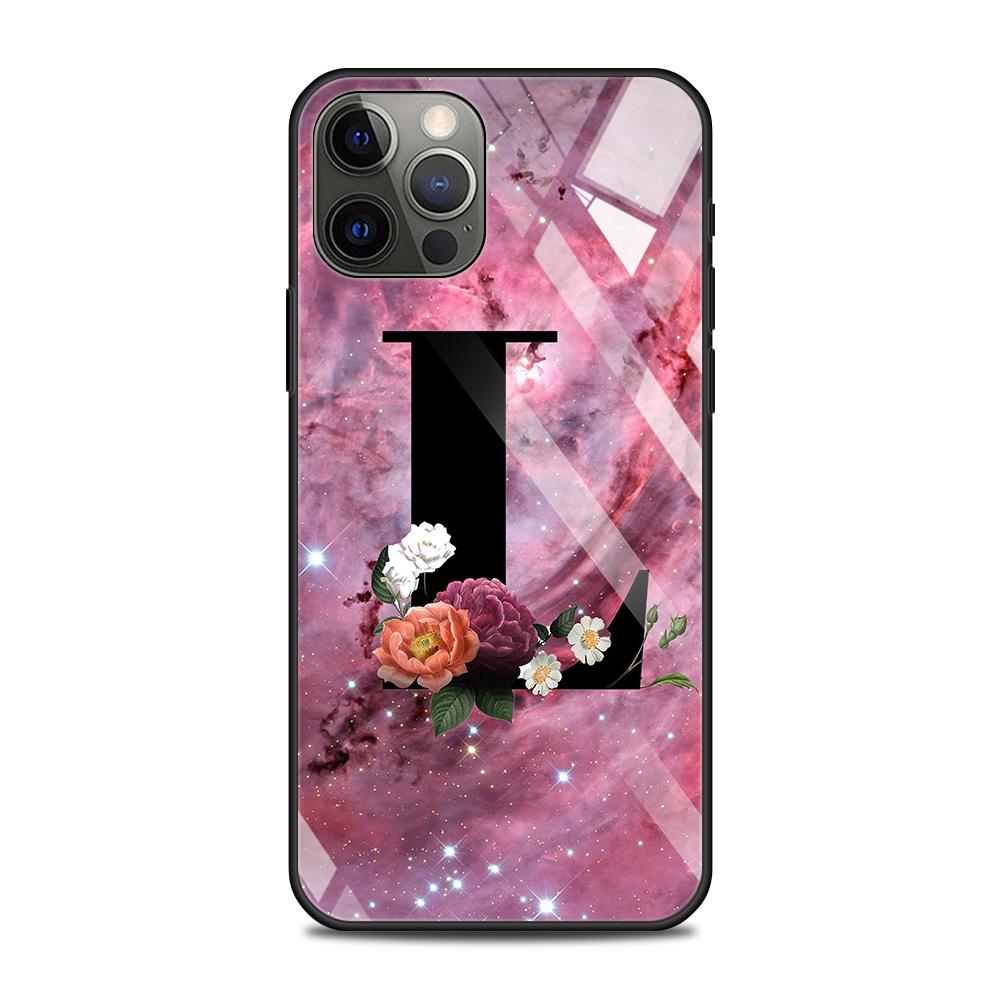 

Чехол из закаленного стекла для iPhone 14 12 11 Pro Max 13 12 Mini X XR XS Max 8 7 6s Plus силиконовый чехол с надписью AB цветы розовый iPhone 7 8 Plus