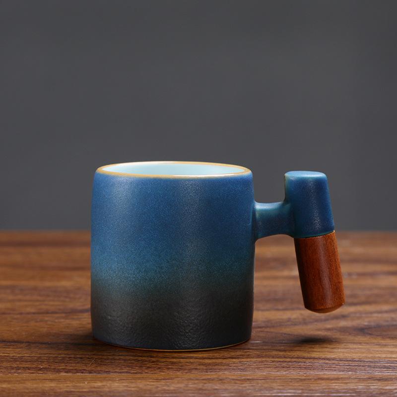 Ceramic Tea Cup Creative Wood Handle Retro Kung Fu Tea Set Single Cup Espresso Mug