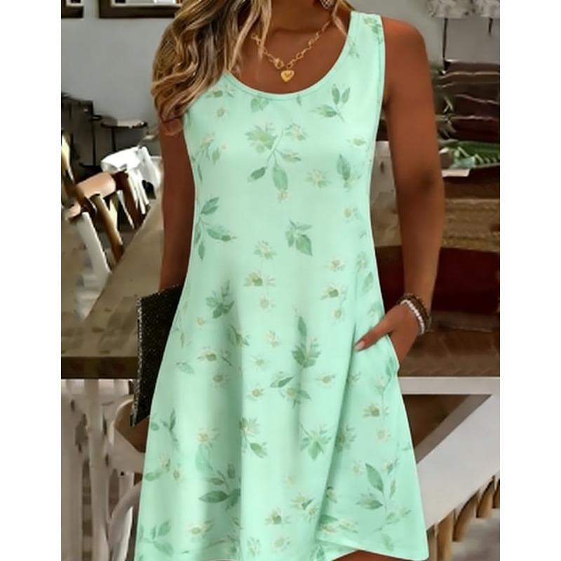 Summer Women s Fashion Sleeveless Tank Top Round Neck Pocket Casual Dress Women s Clothing S
