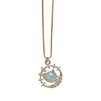 Gold Color Vintage Fantasy Planet Cosmos Astro Ball Saturn Necklace For Women Globe Colorful Pendant  Jewelry Accessories