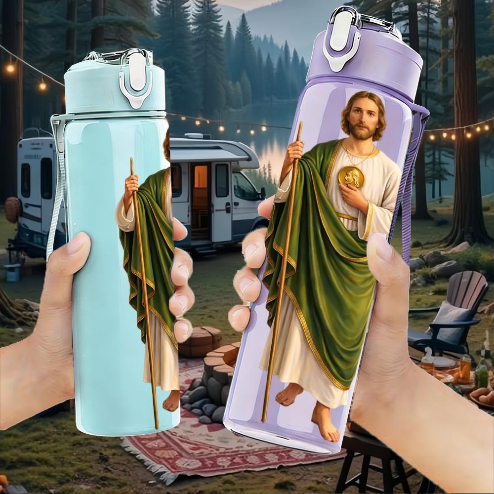 1PC Saint Joseph Religious Figure 750ml Color Plastic Sports Water Bottle Leakproof Flip Straw Lid Suitable for Sports Office Home Use