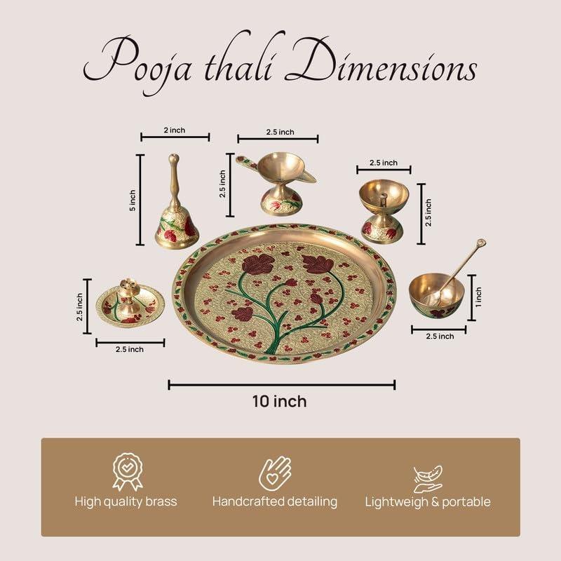 Набор для пуджи (5 предметов), Brass Meenakari Pooja Thali Set,  Nestroots