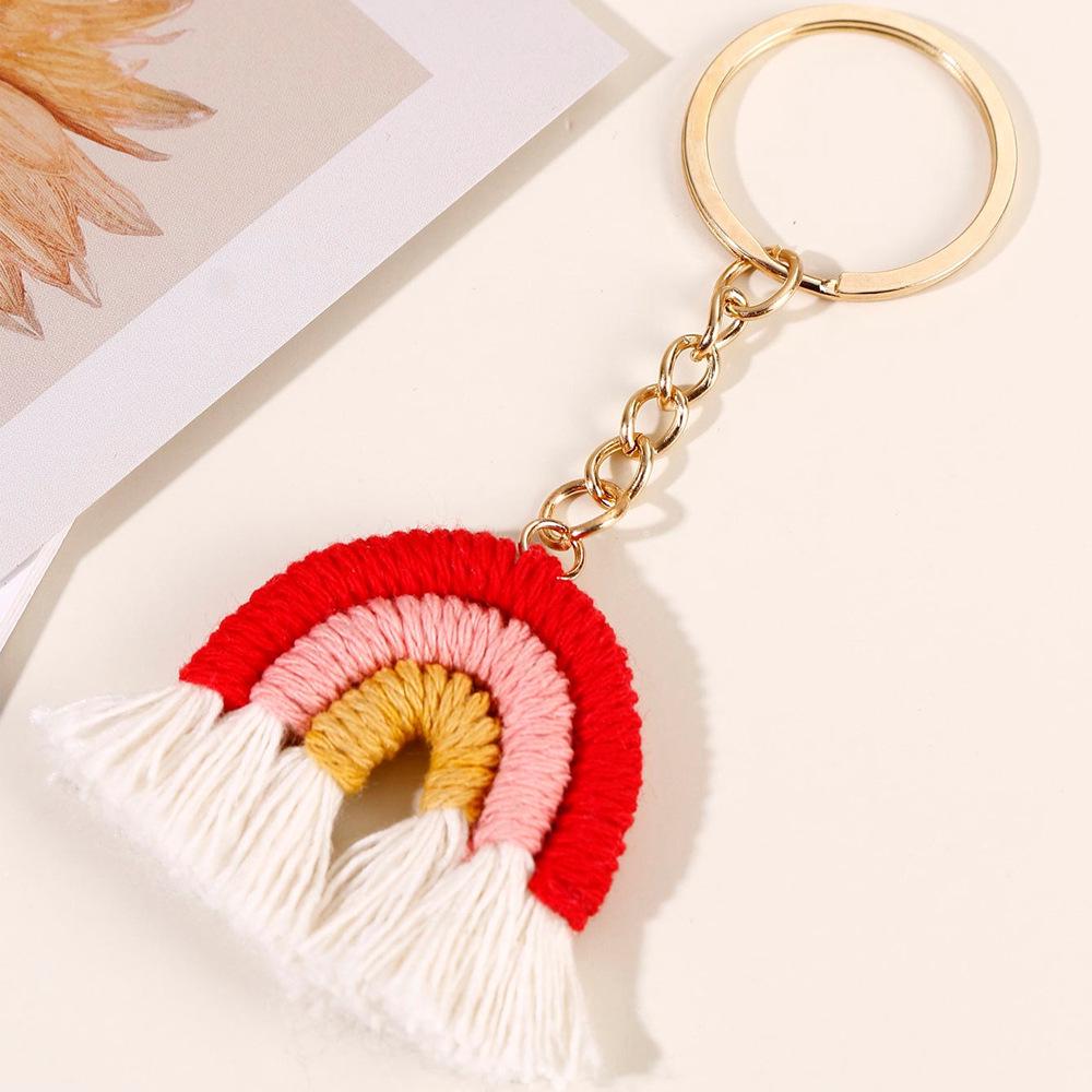 Handmade Cotton Rainbow Tassel Keychain Charm